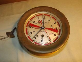 Vintage Chelsea US Coast Guard No 717 Brass Clock with Key 2