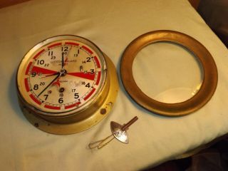 Vintage Chelsea US Coast Guard No 717 Brass Clock with Key 3