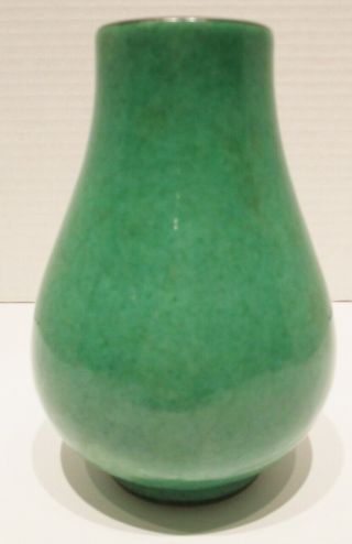 Antique Chinese Apple Green Crackle Glaze Vase With Brown Rim