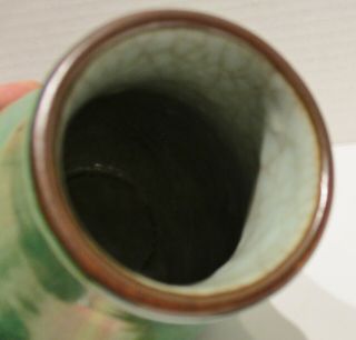 Antique Chinese Apple Green Crackle Glaze Vase with Brown Rim 2