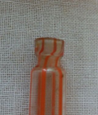 Vintage Antique Glass ORANGE Stripe Perfume Bottle & Dauber/stopper Miniature 2