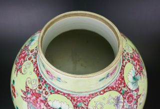 V - LARGE Antique Chinese Famille Rose Lime Green Enamel Vase & Lid 18/19th C QING 8