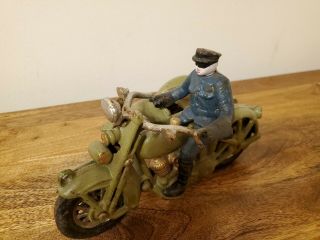 Cast Iron Motorcycle With Sidecar And Rider