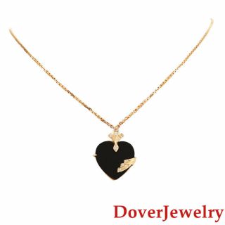 Italian Diamond Onyx 14K Yellow Gold Heart Pendant Chain Necklace 7.  0 Grams NR 2