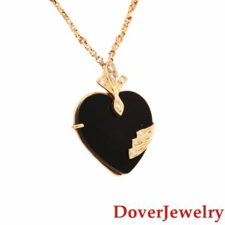 Italian Diamond Onyx 14K Yellow Gold Heart Pendant Chain Necklace 7.  0 Grams NR 3
