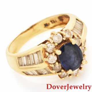 Estate Diamond Blue Sapphire 18k Yellow Gold Floral Ring 6.  6 Grams Nr