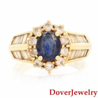Estate Diamond Blue Sapphire 18K Yellow Gold Floral Ring 6.  6 Grams NR 2