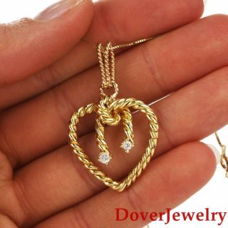 Tiffany & Co.  Italian Diamond 18k Gold Heart Cable Wire Pendant 8.  9 Grams Nr