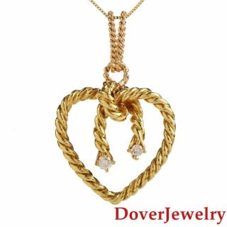 Tiffany & Co.  Italian Diamond 18K Gold Heart Cable Wire Pendant 8.  9 Grams NR 2