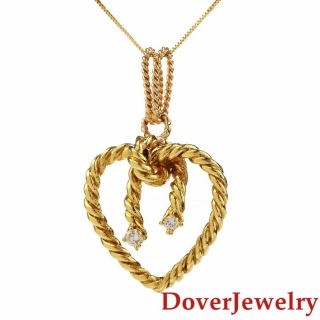 Tiffany & Co.  Italian Diamond 18K Gold Heart Cable Wire Pendant 8.  9 Grams NR 3
