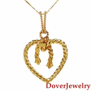 Tiffany & Co.  Italian Diamond 18K Gold Heart Cable Wire Pendant 8.  9 Grams NR 4