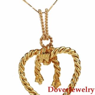 Tiffany & Co.  Italian Diamond 18K Gold Heart Cable Wire Pendant 8.  9 Grams NR 5