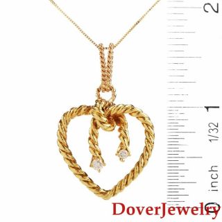 Tiffany & Co.  Italian Diamond 18K Gold Heart Cable Wire Pendant 8.  9 Grams NR 6
