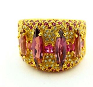 Rare Sonia B.  Designer 21.  1g 18k Yellow Gold Diamond & Multi - Stone Ring