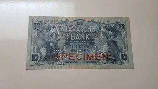 Netherlands Indies 10 Gulden Nd Unc Foxing Wayang Series " Specimen " Rare