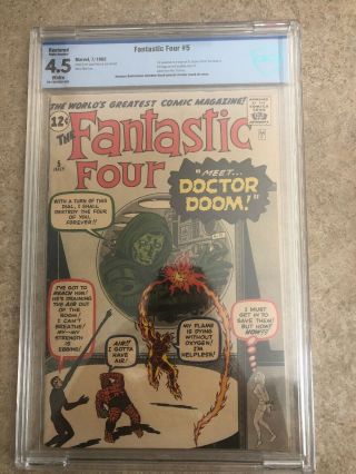 Fantastic Four 5 Cbcs 4.  5 Vintage Marvel Comic Mega Key 1st Doctor Doom Hot 12c