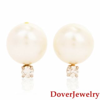 Estate Diamond Pearl 14k White Gold Stud Earrings 8.  1 Grams Nr