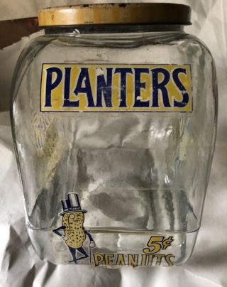 Vintage Antique Planters Peanut Jar With Decals And Embossing 3
