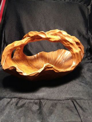 Vtg Wood Basket Hand Crafted And Carved 13 " X 7 " X 8 " Guc.  V - 1