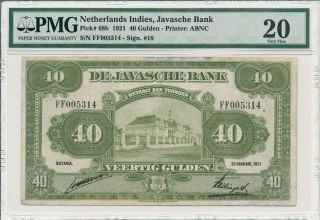 Javasche Bank Netherlands Indies 40 Gulden 1921 Rare Pmg 20