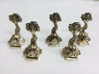 Set Of 5 Christofle Silver - Plated Dolphin Menu - Card Holders