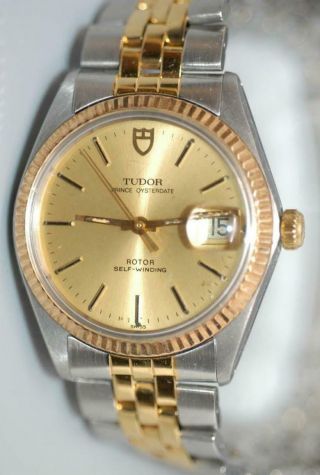 Rolex Tudor Prince Oyster Date 34mm Watch W 14k Gold Bezel Ref.  90733 - Rare Ex,