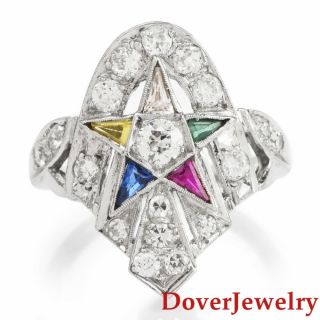 Estate Diamond Synthetic Sapphire Ruby 14k White Gold Star Ring 5.  7 Grams Nr