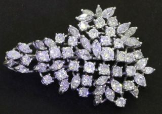 Vintage 1950s 14k White Gold Exquisite 10.  0ctw Diamond Cluster Brooch