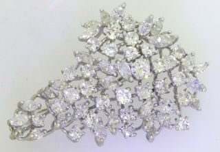 Vintage 1950s 14K white gold exquisite 10.  0CTW diamond cluster brooch 2