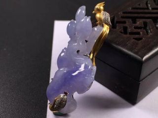 18k Gold Lavender Purple Jadeite Jade Flower Pendant - Natural Untreated Aaaaa