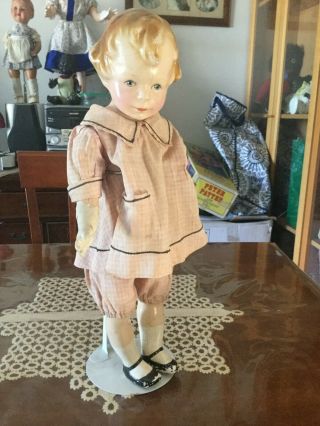 Antique /vintage " Mibs " Composition Doll Cloth Body In Outfit Ca 1921