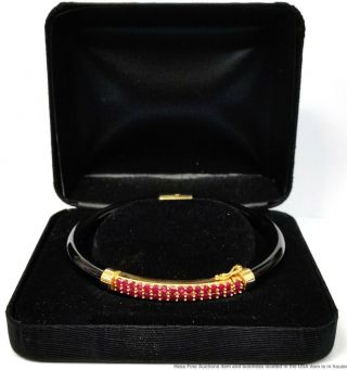 14k Gold 2ctw Natural Ruby Onyx Ladies Vintage Bangle Bracelet For Larger Wrist