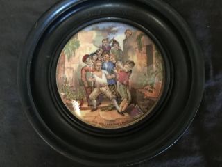 Prattware Framed Pot Lid “the Wolf & The Lamb” 6.  25”