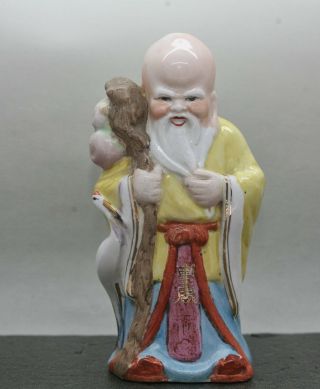Vintage Hand Painted Handmade Porcelain Statue Of God Of Longevity