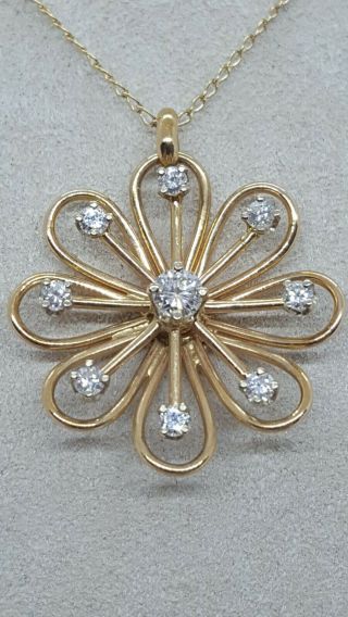 Vintage Fisher & Co.  14k Yellow Gold Diamonds Flower Burst Necklace