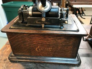 Antique Edison Standard Phonograph - - With Horn & 2 Records 2