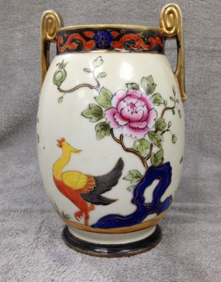Antique Noritake Handpainted 2 Handled Vase Urn 14.  5cm Flowers & Birds 994