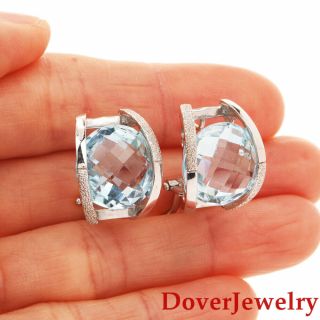 Estate Blue Topaz 18k White Gold Heart Stud Earrings 12.  4 Grams Nr