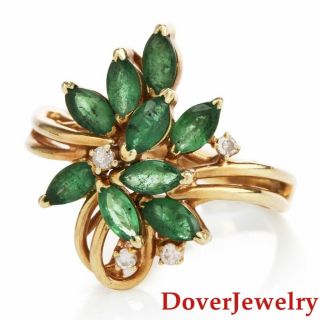 Estate Diamond Emerald 14k Gold Floral Ring 5.  4 Grams Nr