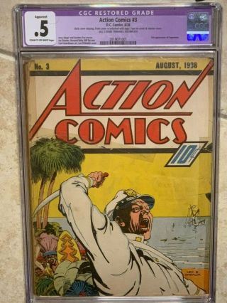 Action Comics 3 Cgc.  5 Pr Apparent Dc 1938 3rd Appearance Superman Rare