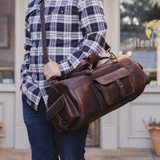Vintage Leather Duffle Travel Bag Mens Overnight Weekend Luggage Handbag 23 Inch