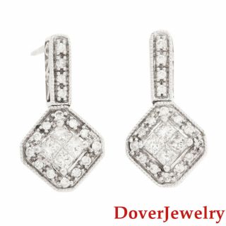 Iks Diamond 14k White Gold Geometric Cluster Dangle Earrings Nr