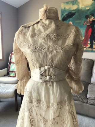 Antique Women’s Dress Two Piece Bodice & Skirt Ivory Lace Wedding Gown 1800’s? 2