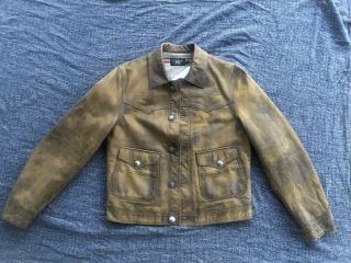 Ralph Lauren Rrl Men’s Distressed Leather Jacket Western Rare Nwt Medium Brown