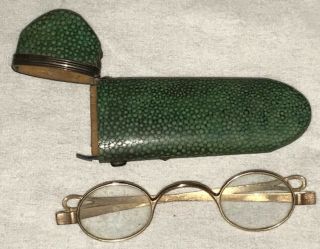 Antique 18th Century Gold Eyeglasses In Shagreen Case