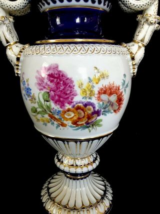 Jumbo Size Antique meissen porcelain Snake Urn Cobalt Blue Flowers Masterwork 6