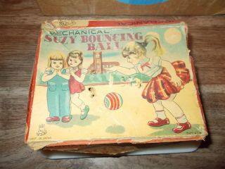 Rare Vintage Tin Toy Wind Up Mechanical Suzy Bouncing Ball Box Only