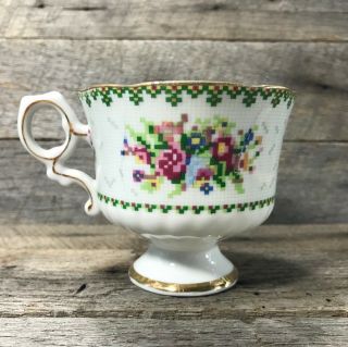Antique/ Vintage Porcelain Teacup,  Floral Petite Point Cross Stitch Pattern
