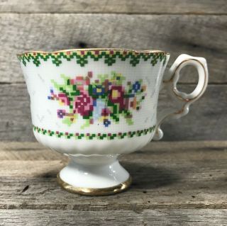 Antique/ Vintage Porcelain Teacup,  Floral Petite Point Cross Stitch Pattern 3