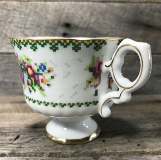 Antique/ Vintage Porcelain Teacup,  Floral Petite Point Cross Stitch Pattern 4